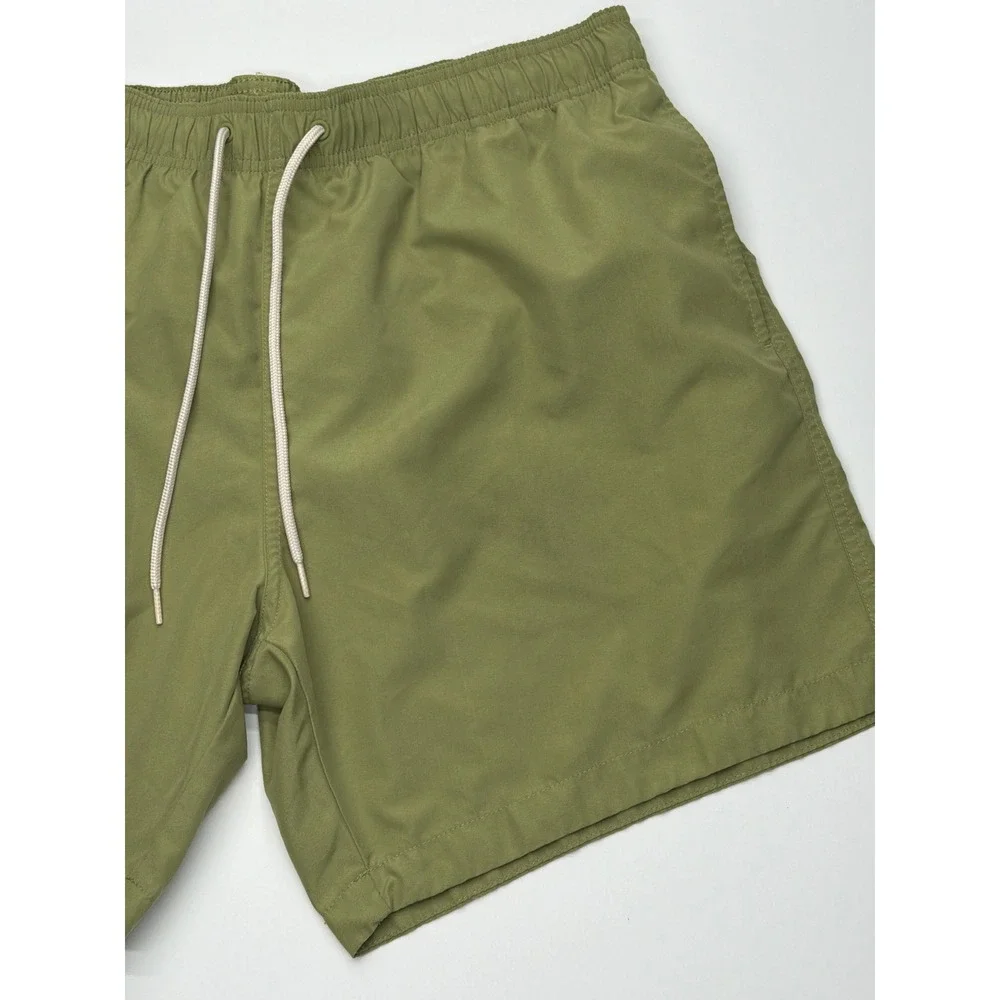 H&M Mens Swim Trunks‎ Olive Green XL Elastic Drawstring Mesh Lined Board Shorts